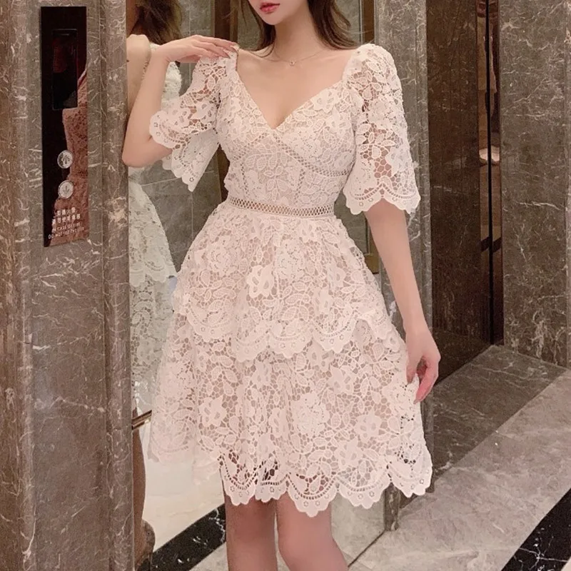 Женское кружевное платье ZAWFL новое подиумное для автопортрета с коротким рукавом