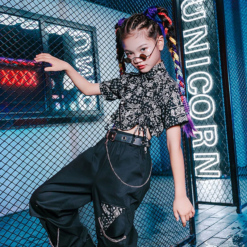 

Hip Hop Clothes Black Girl Sets Jazz Dance Outfit Catwalk Show Costume Cheerleader Stage Costume Crop Tops Cargo Pants