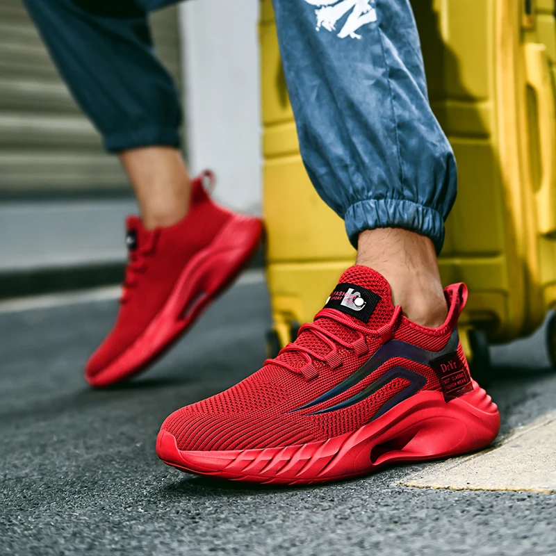 Newest Men's Mesh Breathable Sneakers Leisure Outdoor Footwear High Quality Lace Up Reflective Lightweight Running Shoes | Спорт и