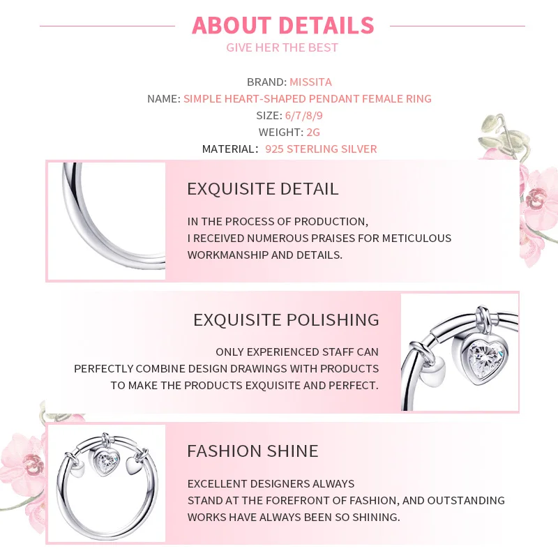 

MISSITA New Fashion Forever Love Heart Finger Rings for Women Silver Color Jewelry Brand Crystal Ring Anniversary Gift