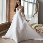 Женское атласное платье с вышивкой, сексуальное ТРАПЕЦИЕВИДНОЕ платье на бретелях-спагетти в богемном стиле, недорогое свадебное платье до пола, 2021