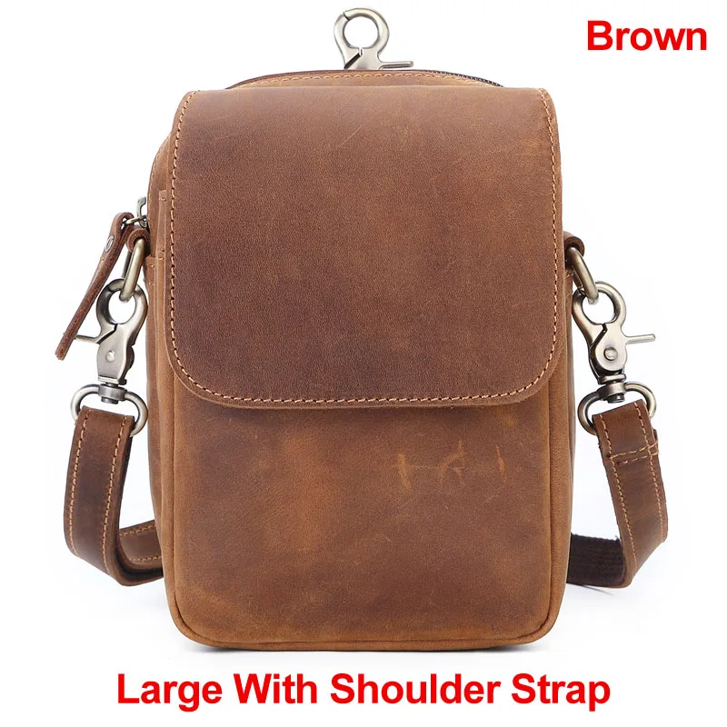 Brown Large Винтажная Мужская поясная сумка из натуральной кожи Crazy Horse, Кожаная поясная сумка для путешествий, Мужская поясная сумка с петлями для ремня, сумка для телефона - Цвет: Brown Large