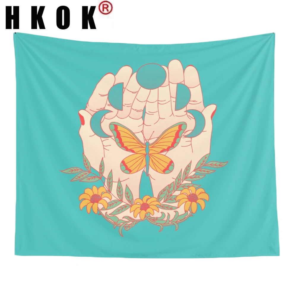 

Настенный Ковер HKOK с рисунком солнца и бабочки, пляжное полотенце, тканевое одеяло, коврики для йоги, художественный Декор для спальни и спа...