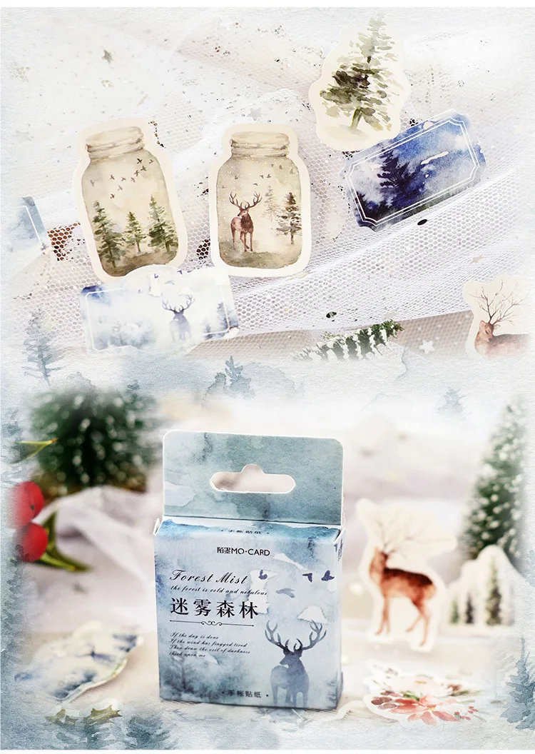 46 листов прозрачные тумана наклейка с изображением леса 40 листов милого оленя Стикеры для украшения дневника DIY Скрапбукинг Стикеры милые канцелярские принадлежности