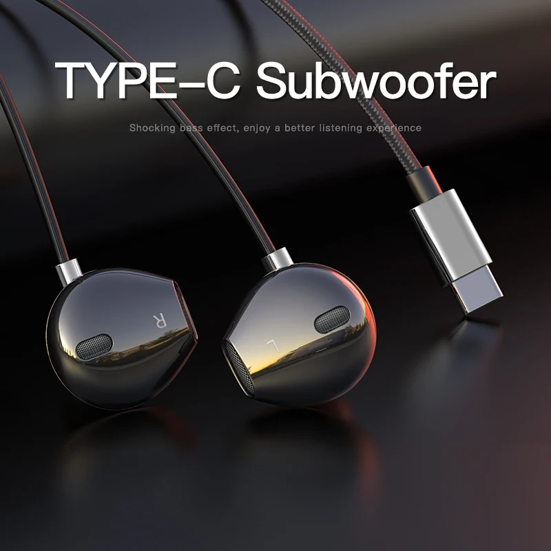 Проводные наушники USB Type C 6D стерео со звуком музыкальная гарнитура для Xiaomi