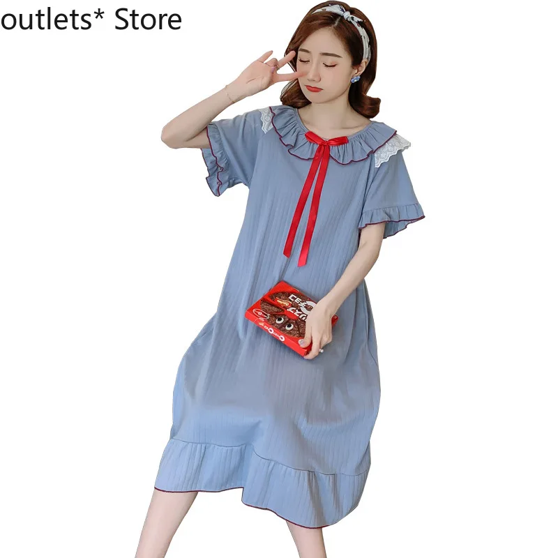 

Women's Nightdress Summer Thin Section Short-sleeved Princess Style Can Be Worn Outside Loose Long Nightdress Home Clothing