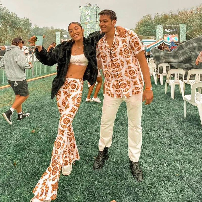 

2021 Summer New Arrival Ladies Suit Casual Brand Printed Vest Slim Standing Collar Hanging Neck Low-Rise Flared Trousers