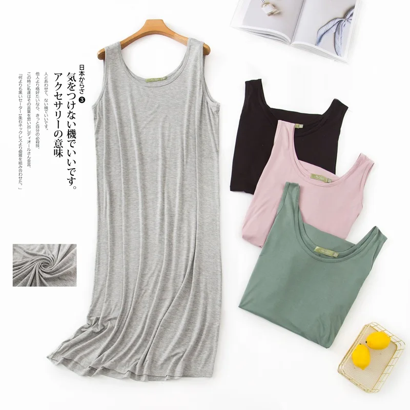 Ночная рубашка женская из модала тонкая сорочка без рукавов повседневная мягкая