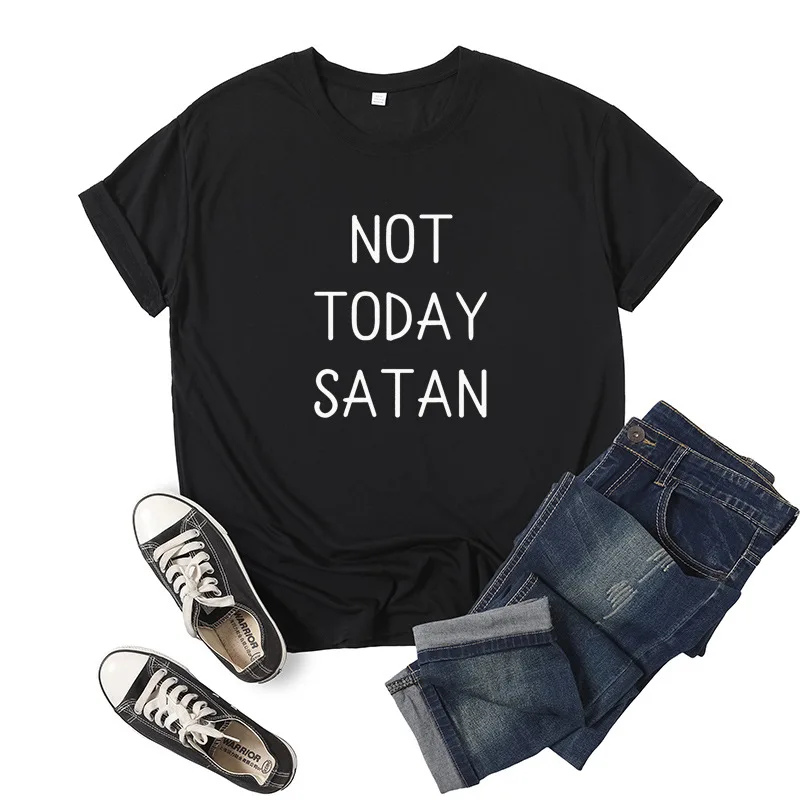 

Not Today Satan буквенный принт женский футболка с коротким рукавом и круглым вырезом, Свободная Женская футболка женская футболка Топы, одежда, ...