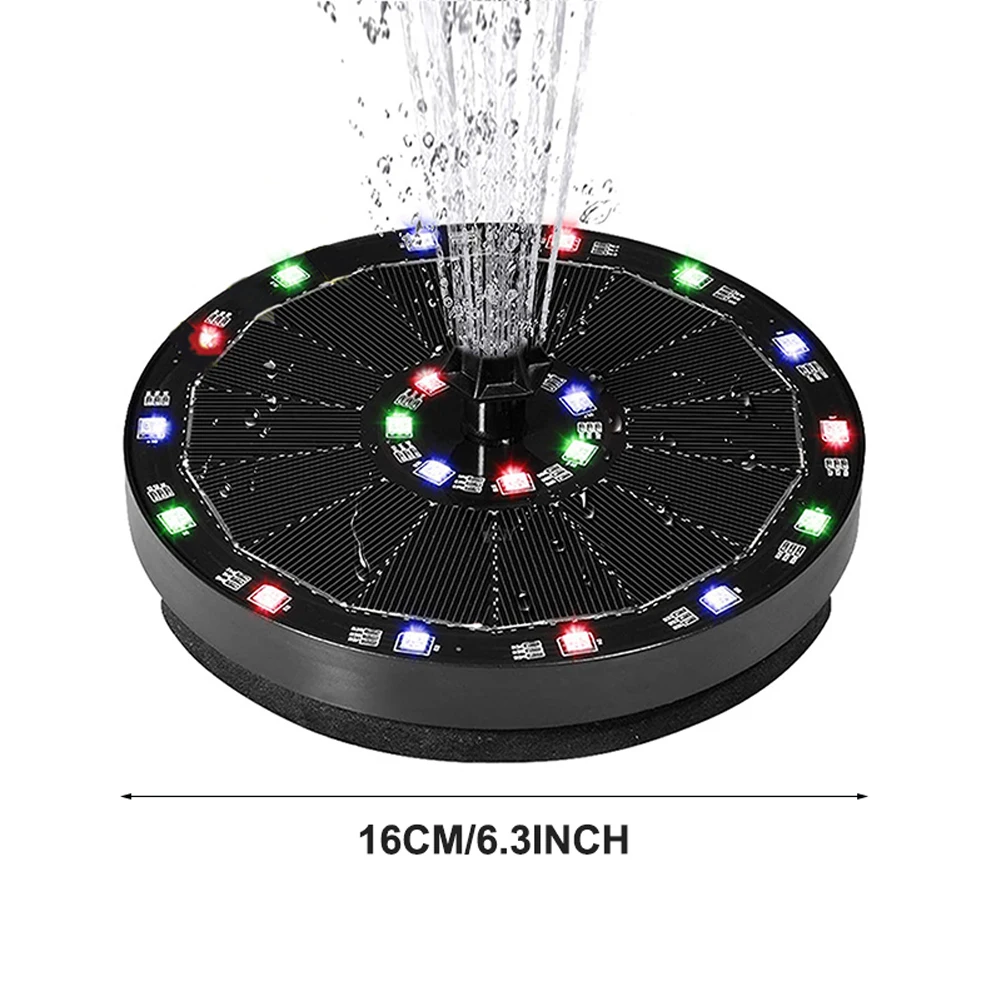 

With Nozzles LED Lighting Yard Round Floating Pond Pool Garden Solar Fountain Water Feature Bird Bath Pump Build In Battery