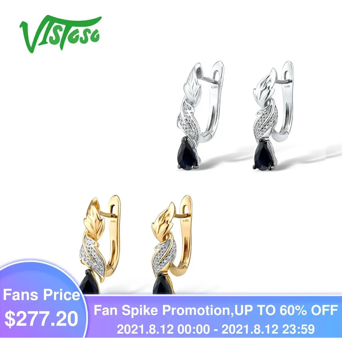 VISTOSO золотые серьги для женщин 14K 585 розовое Белое золото сверкающий синий сапфир