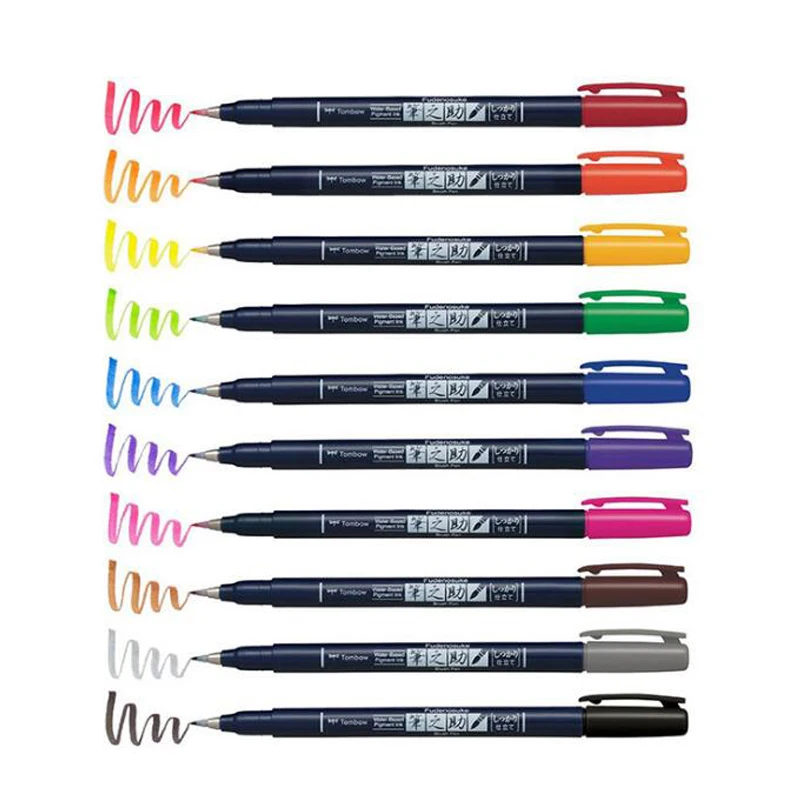 Томбо Браш Пенс Скриптлайнер Водно-основная пигментная чернила Каллиграфия Леттеринг Маркер Маркеры Фуденосуке Япония