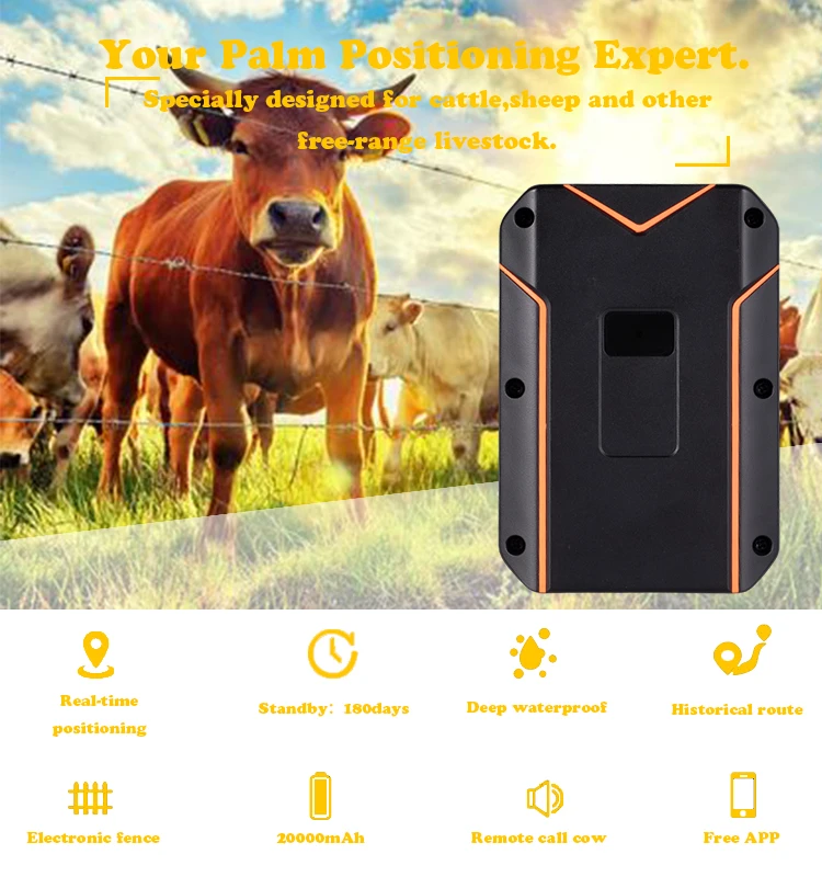 

AHGUEP GPS Locator Animal For Cow Horse Camel 20000mAh Big Capacity Waterproof Smart Positioning Free App GPS Tracking Device