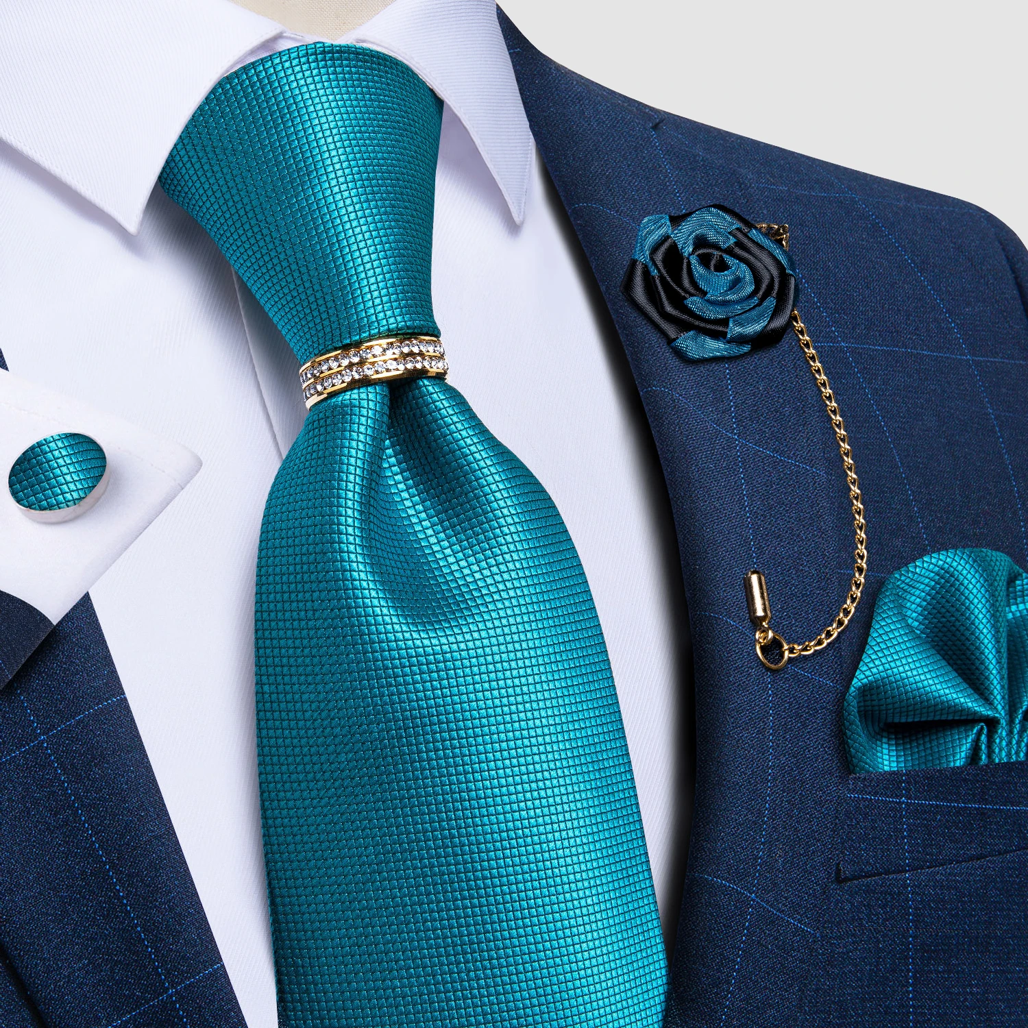 Темно-синие однотонные галстуки для мужчин, Шелковый Свадебный галстук, носовой платок, запонки с отворотом, мужские вечерние галстуки на ш...