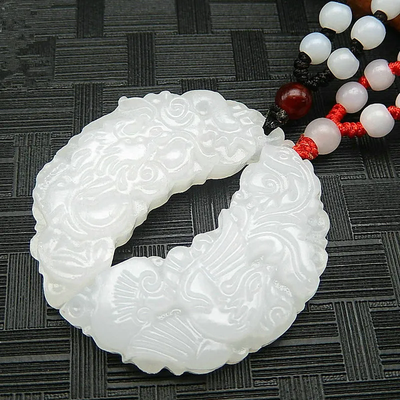 1 пара кулон из натурального белого нефрита дракона и феникса модное ожерелье для