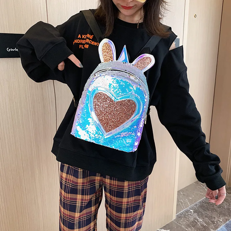 2020 New Cartoon Cute Backpack Girls Children's School Bags Sequins Heart-shaped Backpack Large Kawaii Schoolbags Kids BackPack