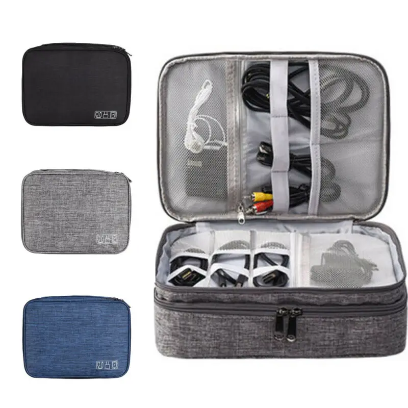 2019 двухслойный электронный цифровой органайзер сумка USB кабель для наушников