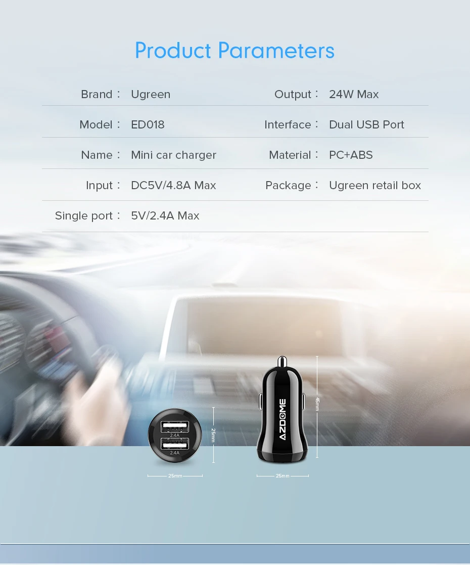 AZDOME мини USB Автомобильное зарядное устройство для мобильного телефона планшета gps 4.8A быстрое зарядное устройство автомобильное зарядное устройство двойной USB адаптер в автомобиль для M11 GS63H