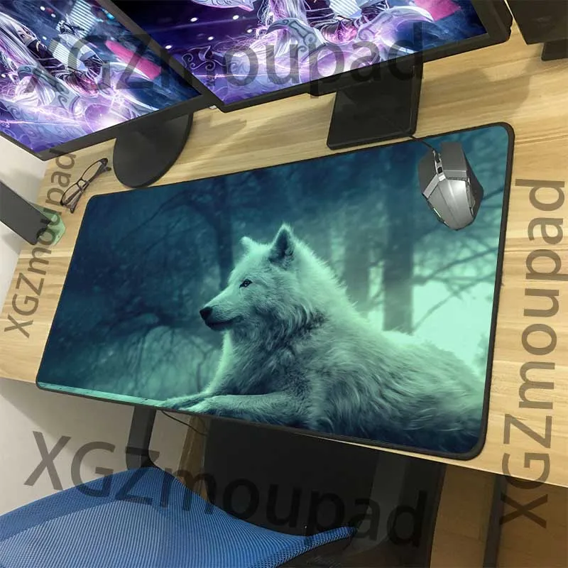 

XGZ Large Gaming Mouse Pad Black Lock Edge Animal Cute Wolf Custom Home Computer Table Mat Coaster Natural Rubber Non-slip Xxl