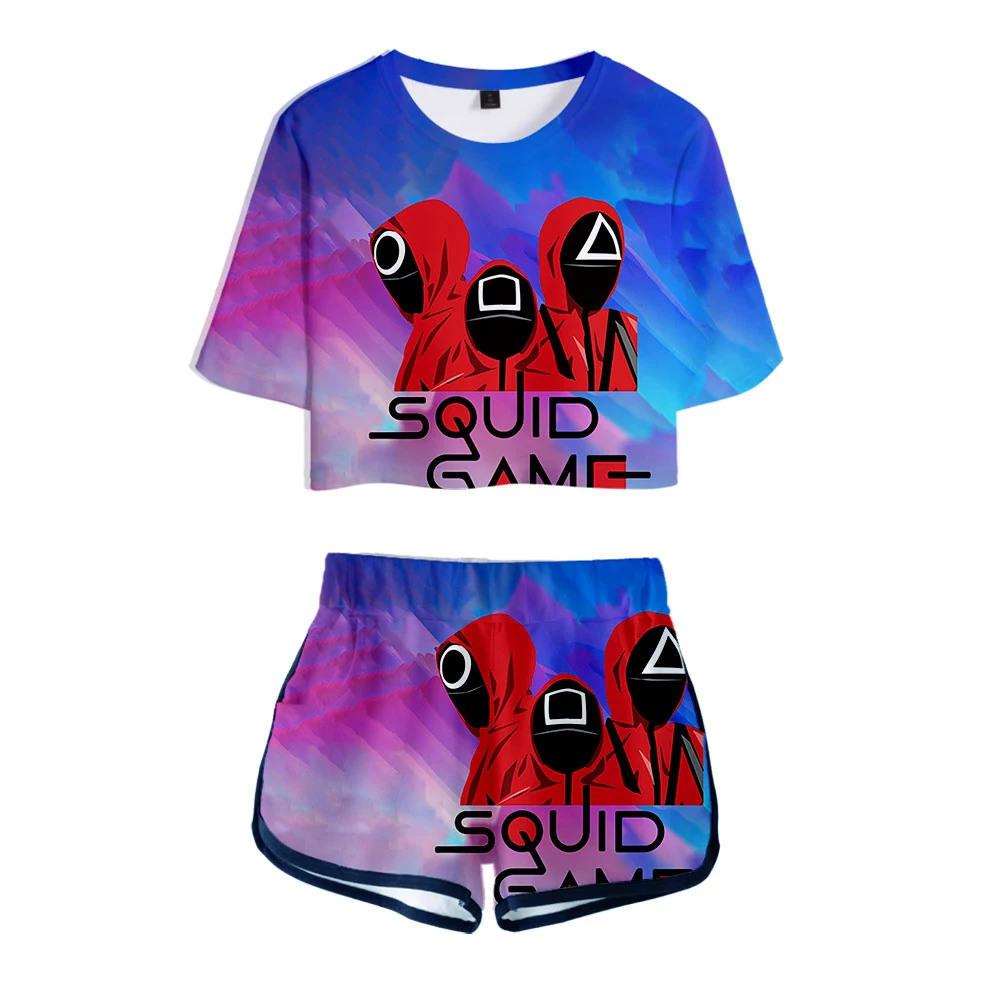 Женский костюм из двух предметов: шорты и кроп-топ с 3D-принтом |