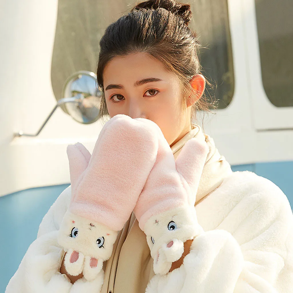 Женские зимние милые Мультяшные перчатки плюшевые варежки мягкие теплые