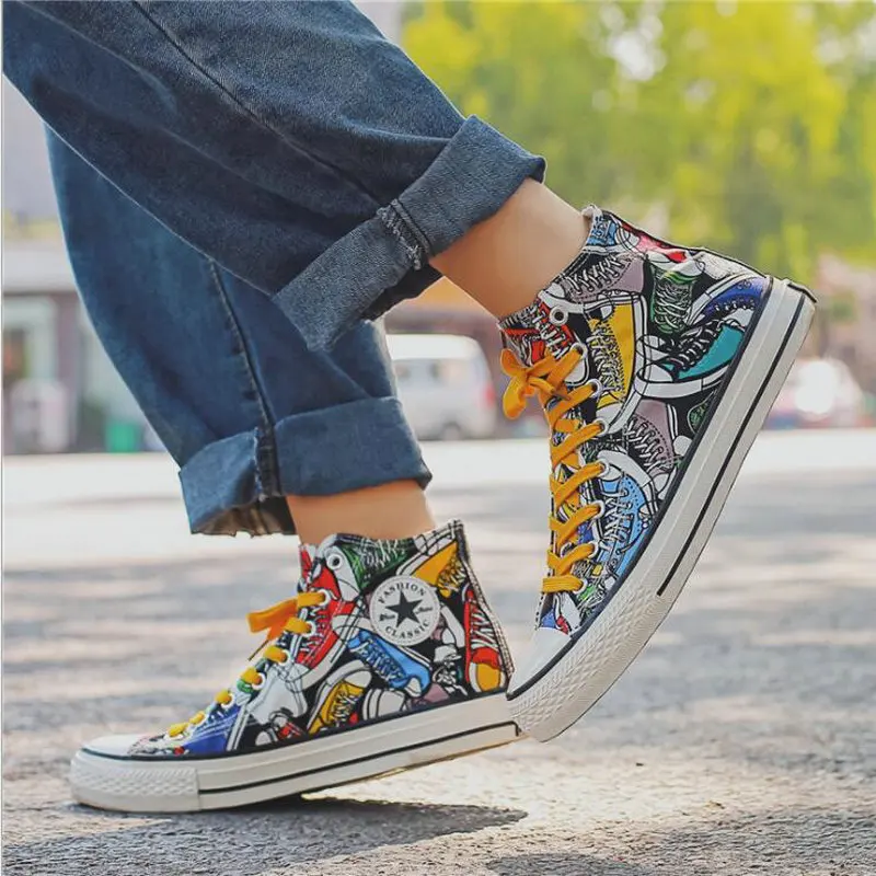 Брендовые мужские граффити повседневные холщовые кроссовки весенние дышащие