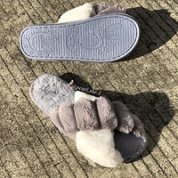 designer girl fashion fur slippers wholesale faux fur cross indoor floor slides non slip furry slides