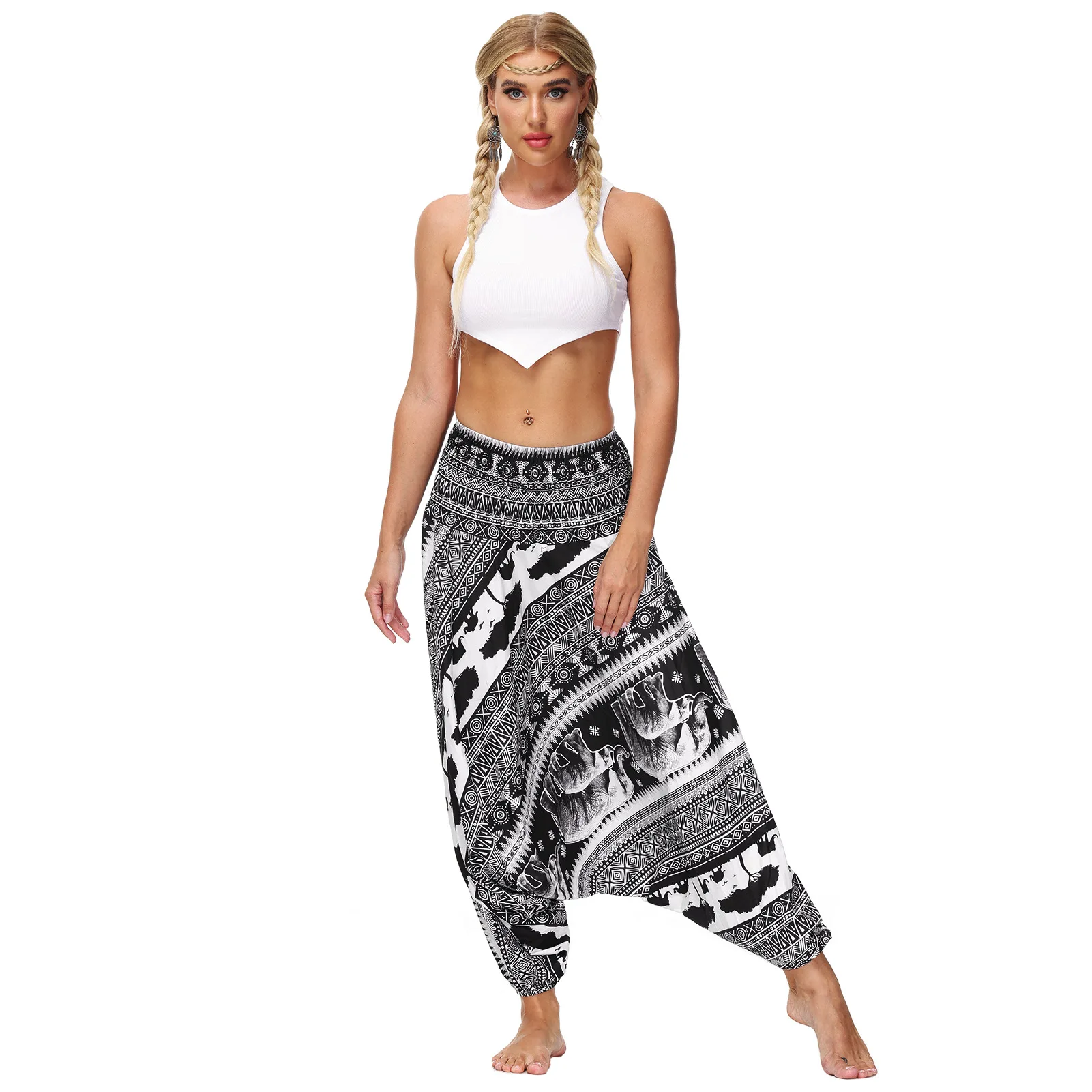 

Women's Loose Casual High Waist Wide Leg Lantern Pants Harem Loose Yoga Pants Casual Bohemian Hippie Pajamas Pants