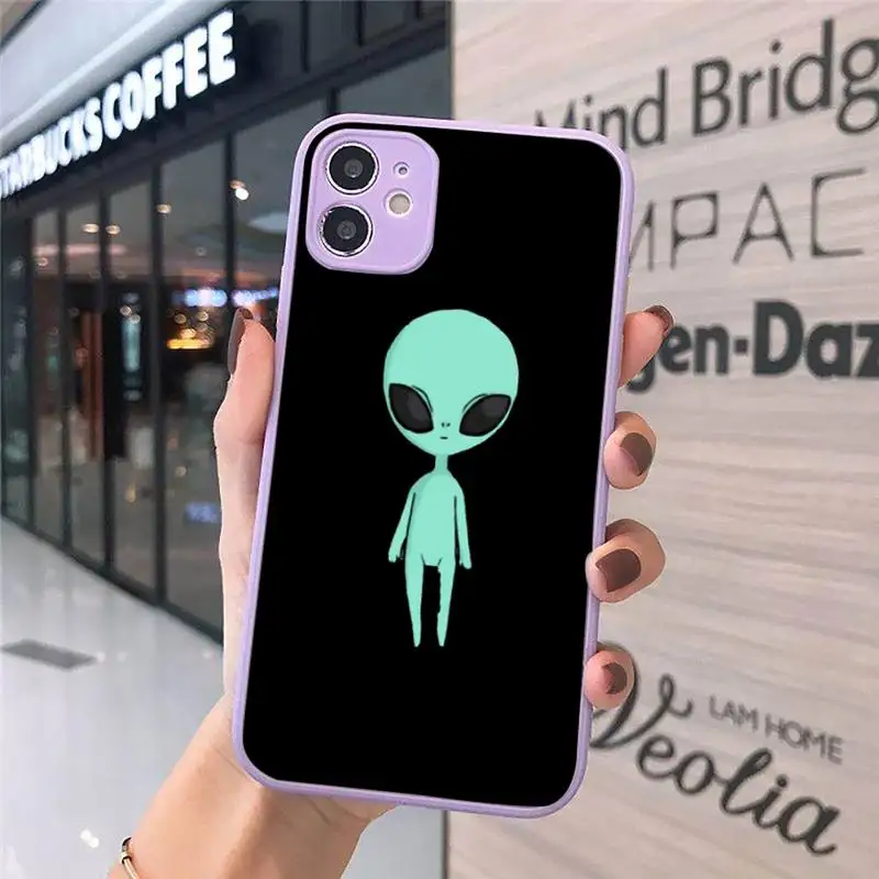 

Aesthetics Cute Cartoon Alien Phone Case Matte transparent For Purple iPhone 12 Mini 11 Pro XR XS Max 7 8 Plus X Back Cover