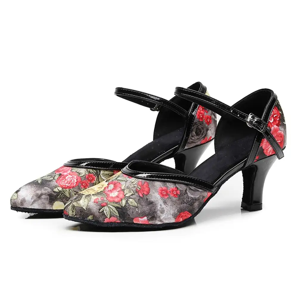 DKZSYIM/Обувь для латинских танцев Атласная обувь с мягкой подошвой принтом Женская