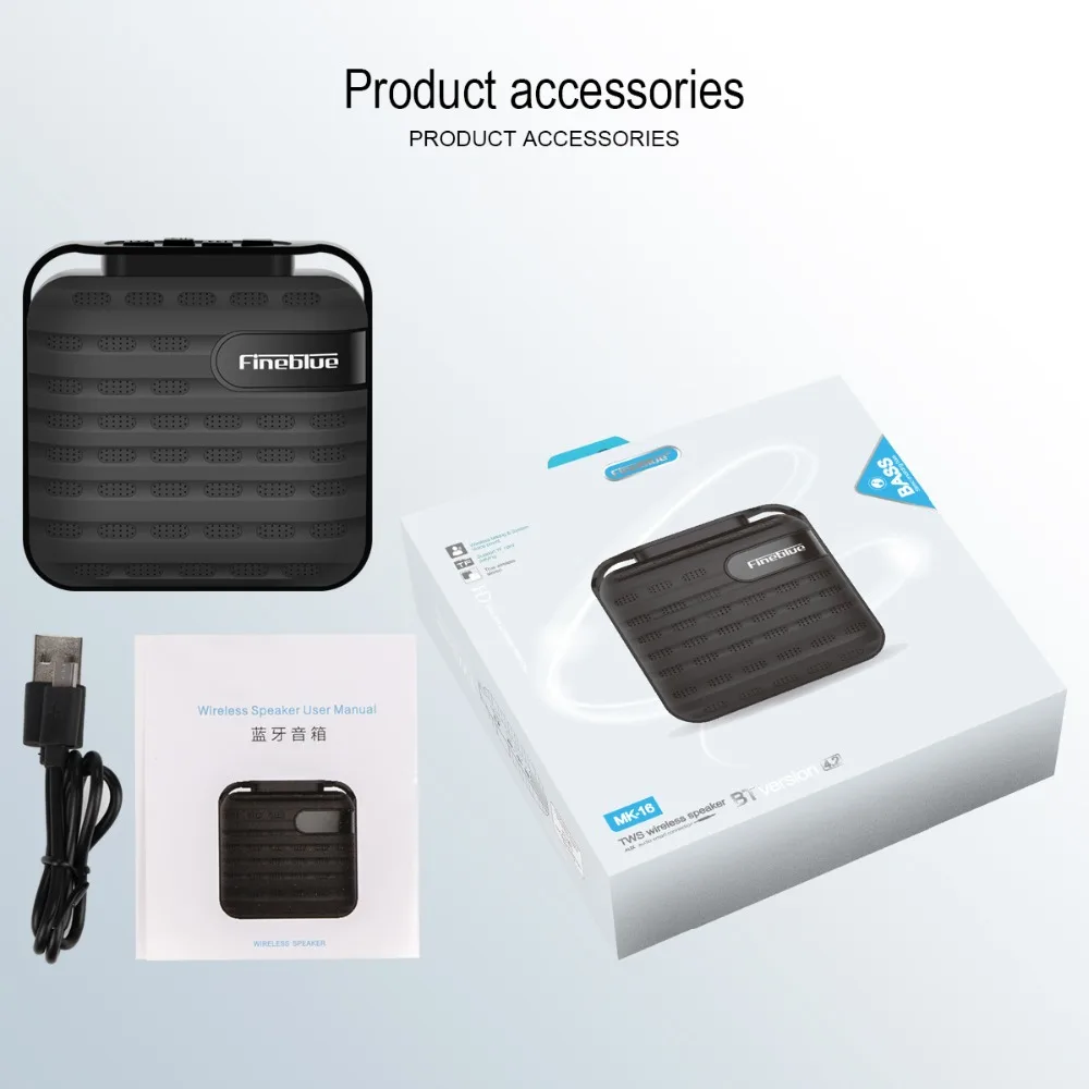 Fineblue MK-16, регулятор баса, металлический Bluetooth беспроводной динамик hifi портативный Беспроводной приемник Поддержка наушники-вкладыши TWS с устройство Hands Free звонков сабвуфер