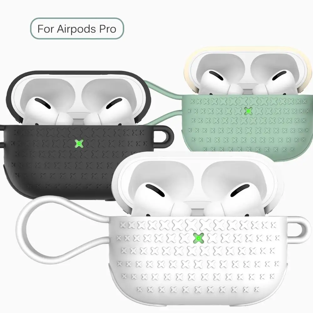 Защитный чехол для наушников AirPods Pro силиконовый с портативным ремешком на