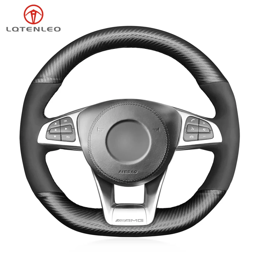 

LQTENLEO Black Suede Carbon Fiber Steering Wheel Cover For Mercedes-Benz A45 AMG W205 C43 C63S AMG CLA45 CLS63 AMG GLC 43 63 AMG