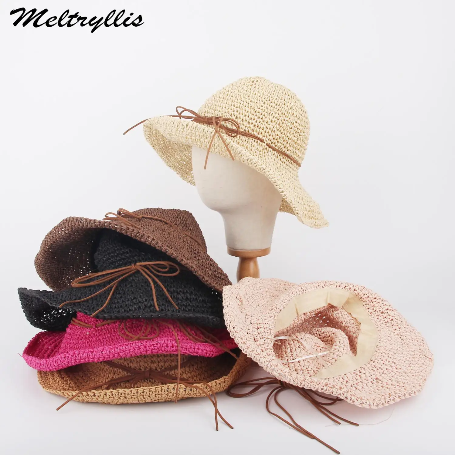 

[Meltryllis] Summer Bow Hand Made Sun Hat Outdoor Holiday Beach Cap Foldable Breathable Visor Wide side Ladys Fashion Bucket Hat
