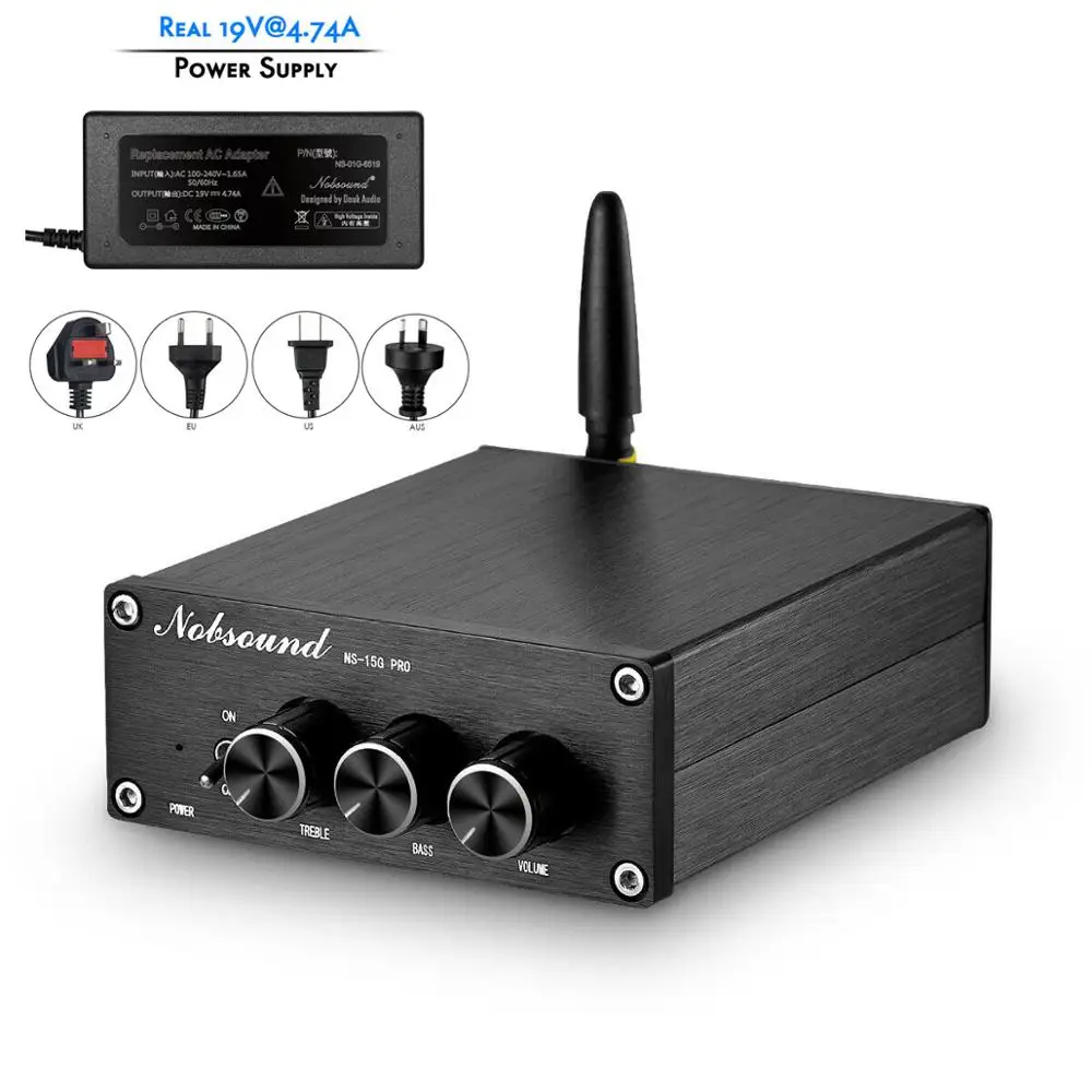 With Power Supply Nobsound Мини Bluetooth 5,0 TPA3116 цифровой аудио усилитель HiFi усилитель класса D стерео Мощность Amp PCM5102A декодирования ЦАП 100 Вт* 2 - Цвет: With Power Supply