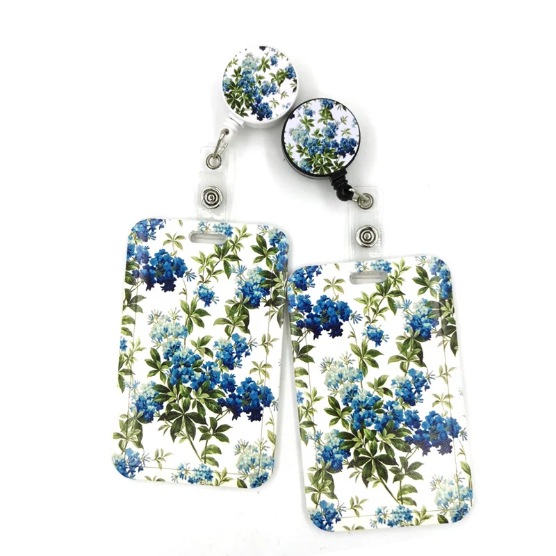 

Blue Green Flowers Card Holder Women Men Business Lanyard Badge Card Case Women Card Cover Student Lanyard ID Name Card