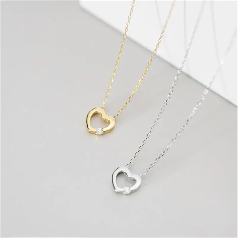 

A00413 Jazaz Silver Gold Love Heart Hollow Clavicle Chain Pendant Necklace for Women Real 100% 925 Sterling Silver Jewelry