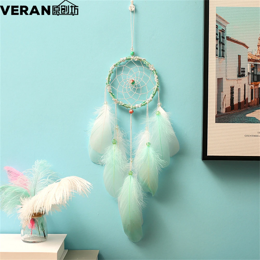 

2022 Wall Dream Catcher Handmade Feather Braided Wind Chimes Art For Room Decoration Hanging Home Christmas Decor Poster