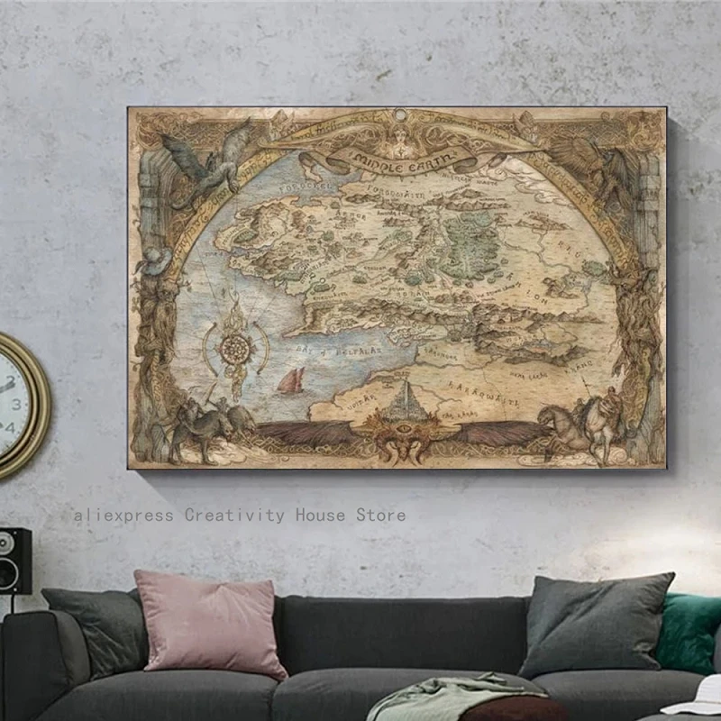 Винтажная карта средней земли холст живопись постеры и принты картины