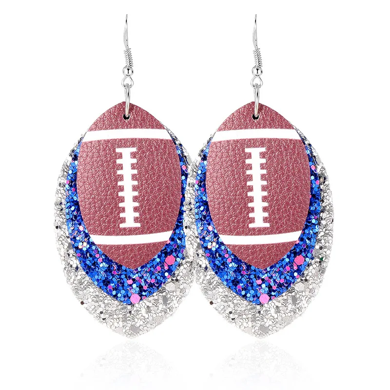 

Three Layered Rugby Leather Teardrop Earrings for Women Leopard PU Soccer Leaf Drop Ear Rings Fashion Sport Jewelry