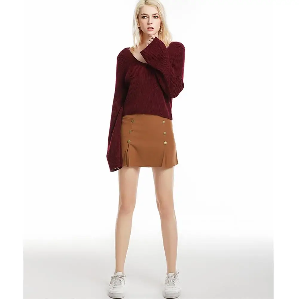 

CESIUM New Sexy Basic Knitted Sweater Big V-Neck Women Cropped oversized Elegant Flare Sleeve Female Knitted Sweater Loose Tops