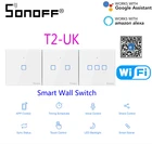 Настенный выключатель Sonoff T2, Великобритания, Wi-Fi, беспроводной, сенсорный выключатель света, 123 банд, британский переключатель, дистанционное управление через приложение eWeLink для AndroidIOS
