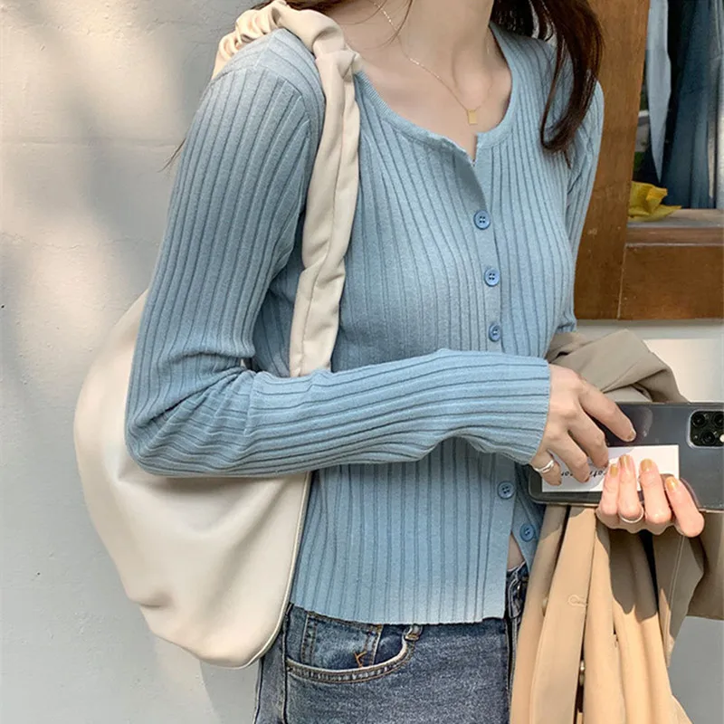 

Women Cardigan Short Knitted Sweater Coat Ladies Autumn Winter Long Sleeve Cardigans Jacket Solid Color Fashion Female Sweaters