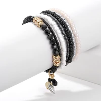 boho charm seed beaded bracelets for women ethnic leaf crystal beads natural stone multilayer bracelet bangle wristband jewelry