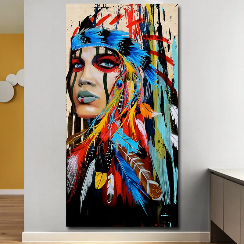 

Indian Woman Wearing Feather Abstract Art HD Printing Painting Poster Modern Living Room Bedroom Home Decoration Without Frame