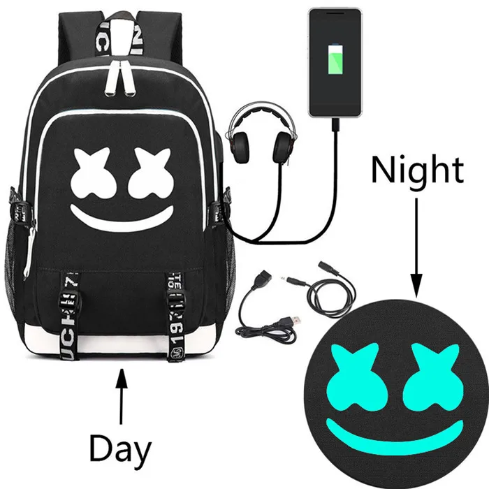 Luminous black-1 Светящиеся школьные сумки для подростков, студенческий usb рюкзак для ноутбука для мальчиков и девочек, Детский рюкзак, водонепроницаемый дорожный рюкзак escolar - Цвет: Luminous black-1