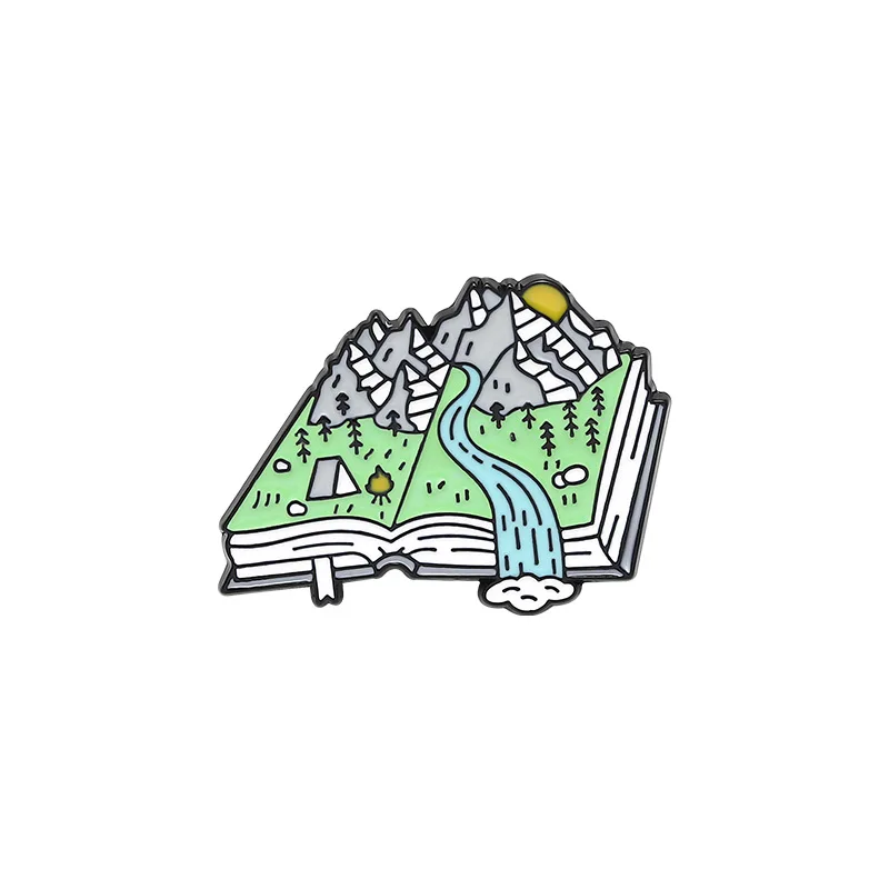 

Travel landscape stamp design creative pins mountain peak river book shape collection to send friends DIY accessories badge