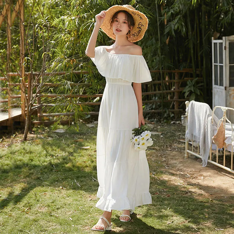 

Женское длинное платье на одно плечо ZEBEEN, летнее платье в стиле бохо с воротником-лодочкой, тонкое ТРАПЕЦИЕВИДНОЕ модное Повседневное плать...