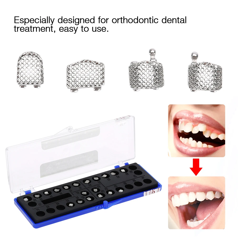 

Dental Orthodontic Brackets Powder Metallurgy Casting Mini Roth Metal Bracket 022 345 Hooks With Hooks With Net Bottom Brackets
