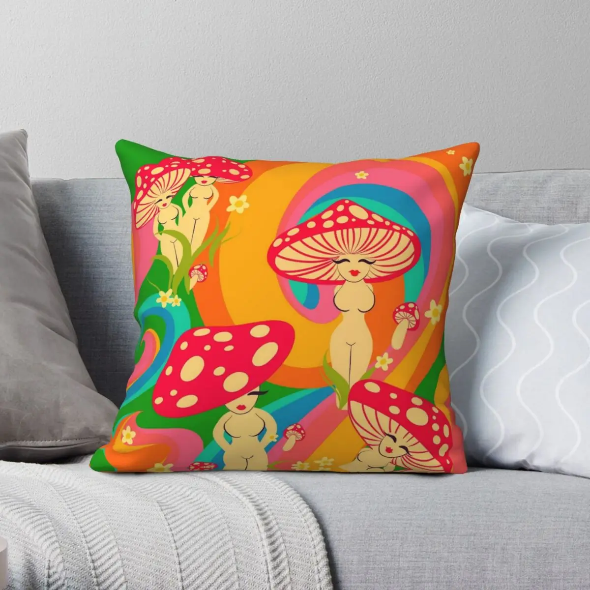 

Mushroom Ladies Pillowcase Polyester Linen Velvet Creative Zip Decor Throw Pillow Case Car Cushion Case